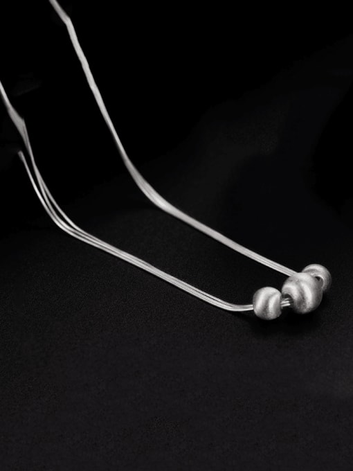 NS959 [White Gold] 925 Sterling Silver Bead Round Minimalist Multi Strand Necklace
